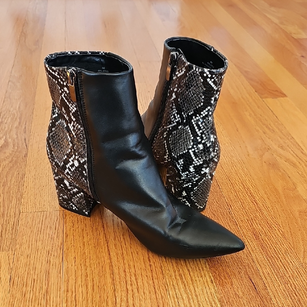 Black and Snake Print Ankle Nine West Boots